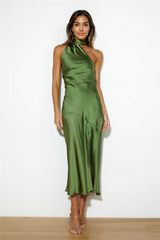 Athenian Satin Maxi Dress Olive