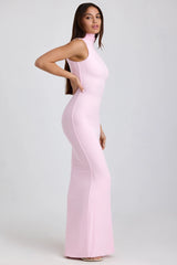 Ribbed Modal Turtleneck Maxi Dress in Blossom Pink