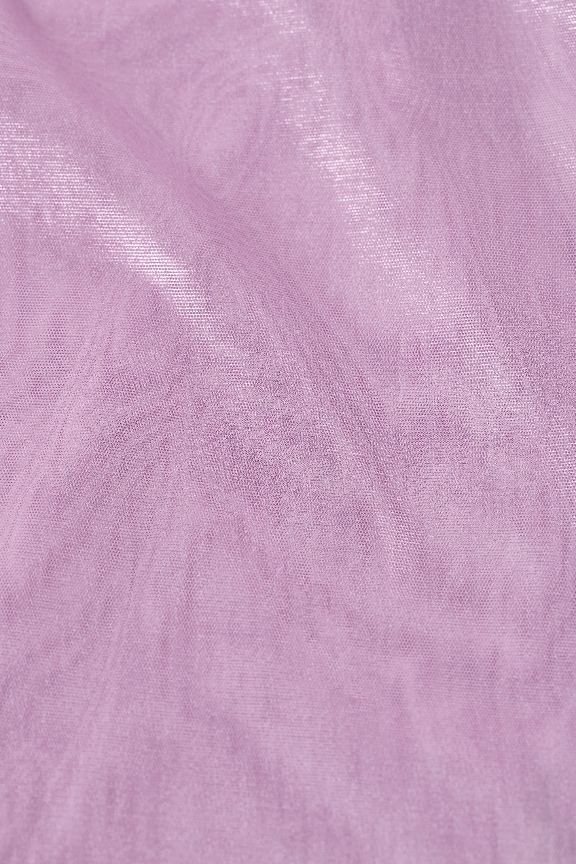 Metallic Ruched High-Neck Top in Violet Pink