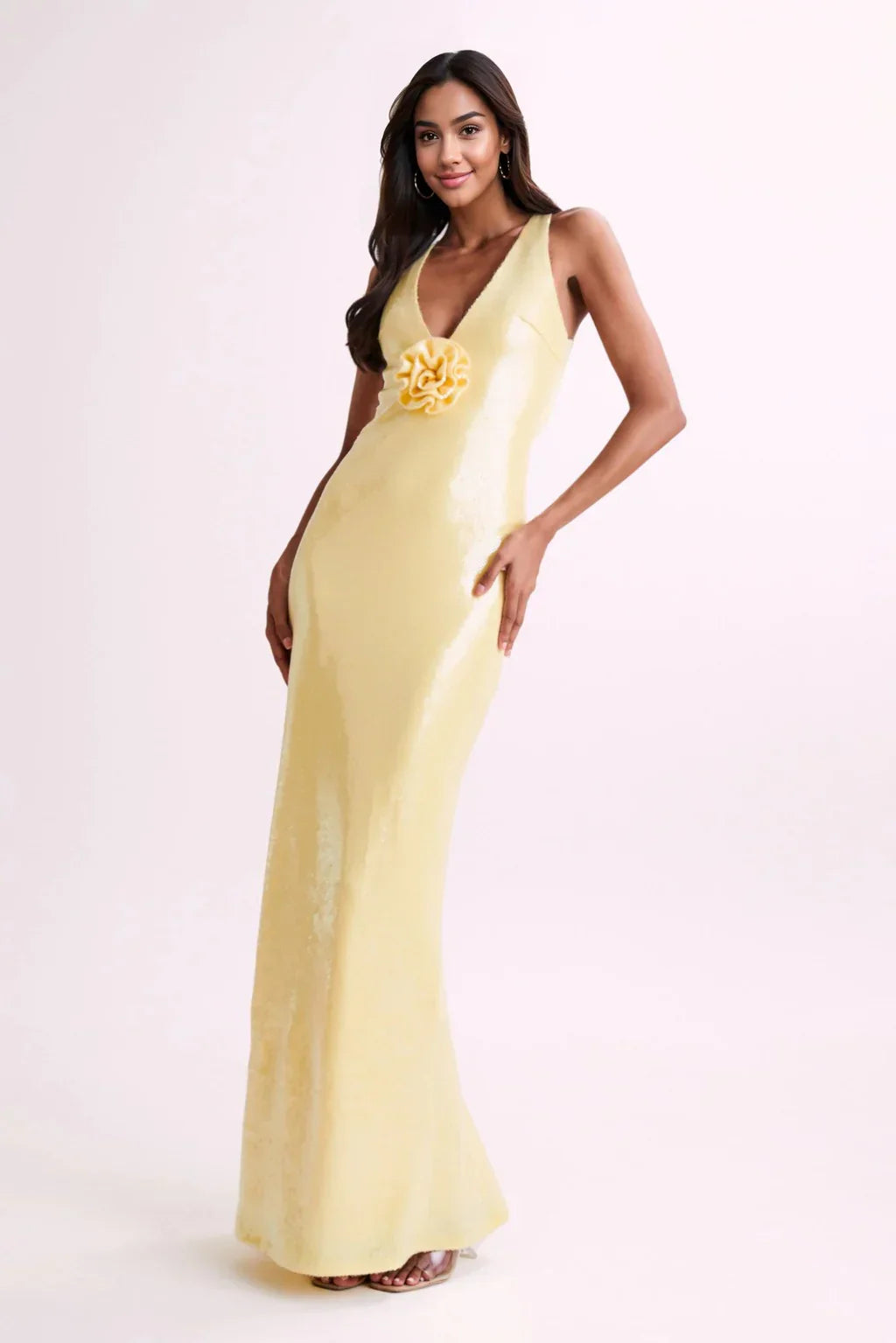 Eliza Rose Sequin Maxi Dress - Lemon