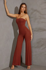 Bandeau-Jumpsuit mit weitem Bein in Ziegelrot