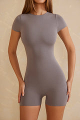 Short Sleeve High Neck Unitard in Grey