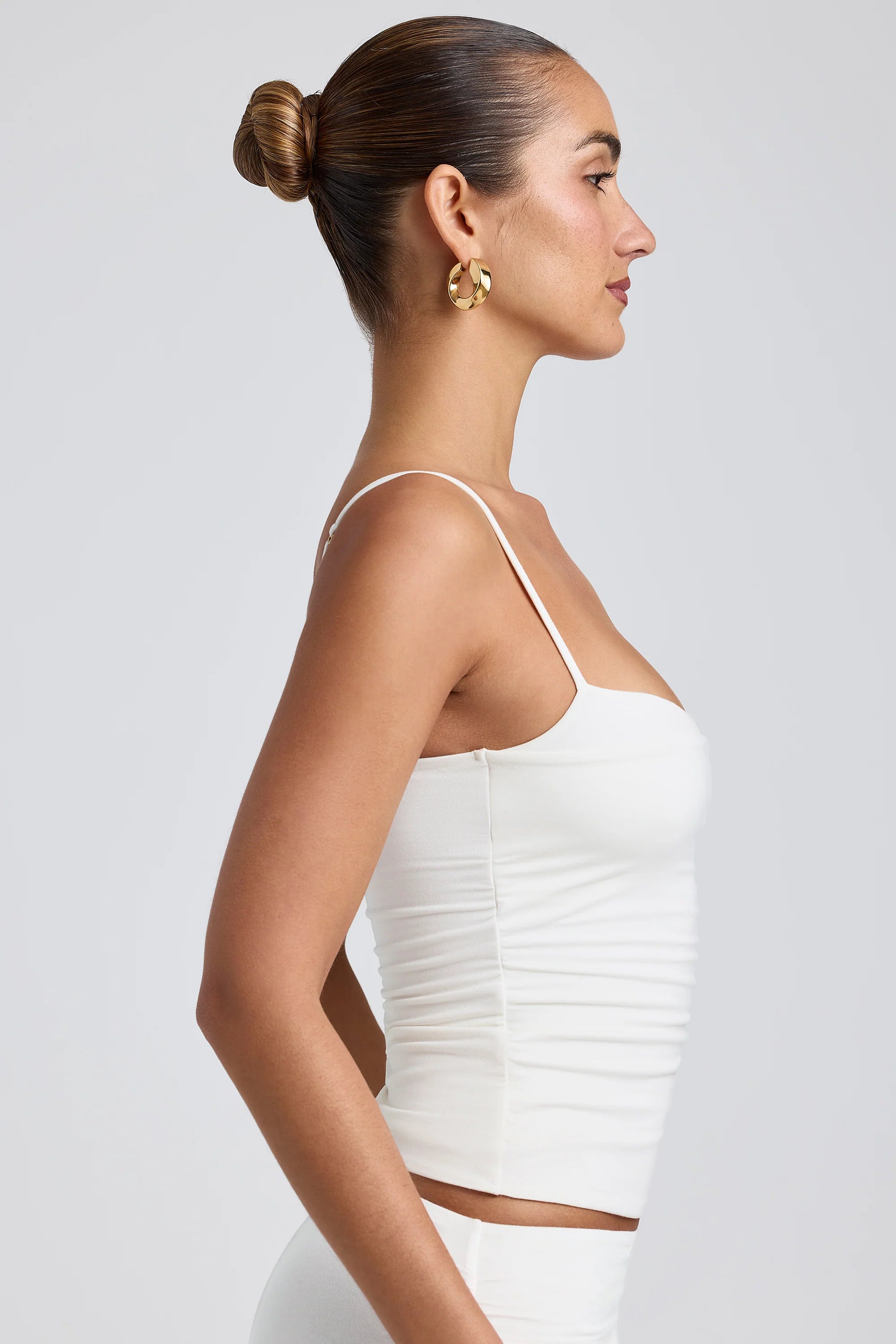 Modal Ruched Layered Tank Top in White