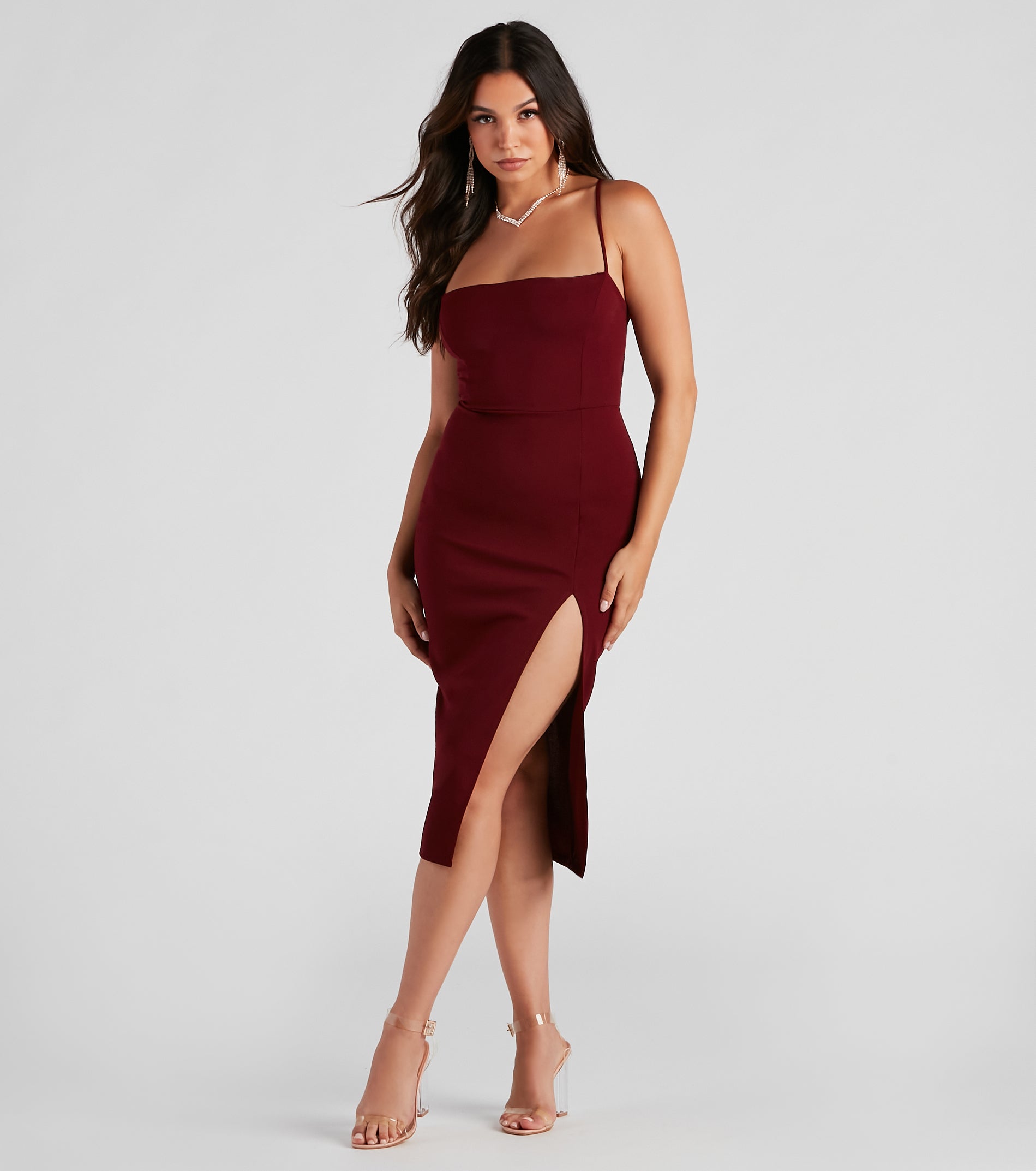 Henley Formal Lace-Up Midi Dress creates the perfect summer wedding guest dress or cocktail party dresss with stylish details in the latest trends for 2023!