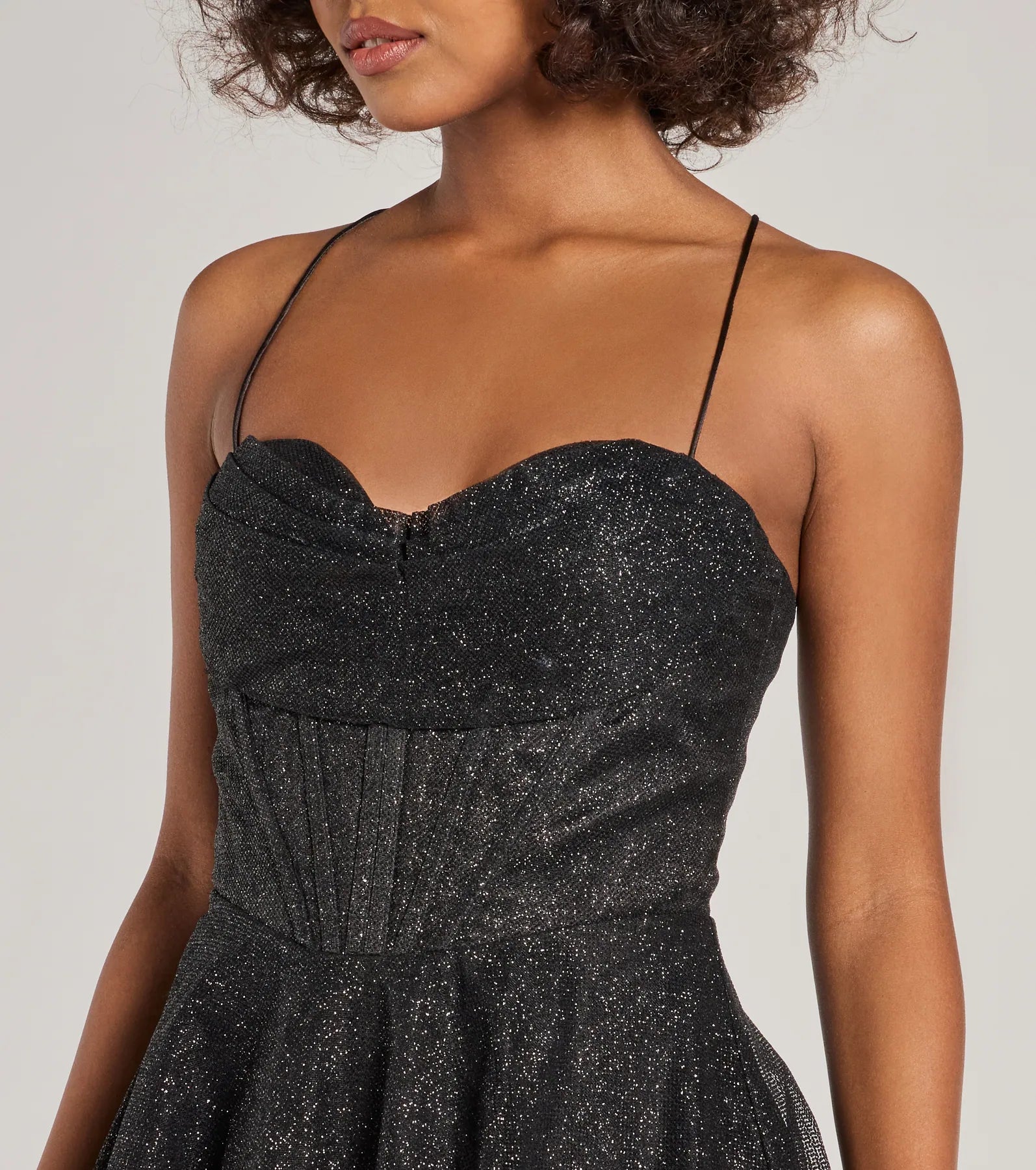 Leah Glitter Mesh Corset Skater Dress