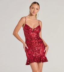 Madalyn V-Neck Ruffle Sequin Satin Mini Dress