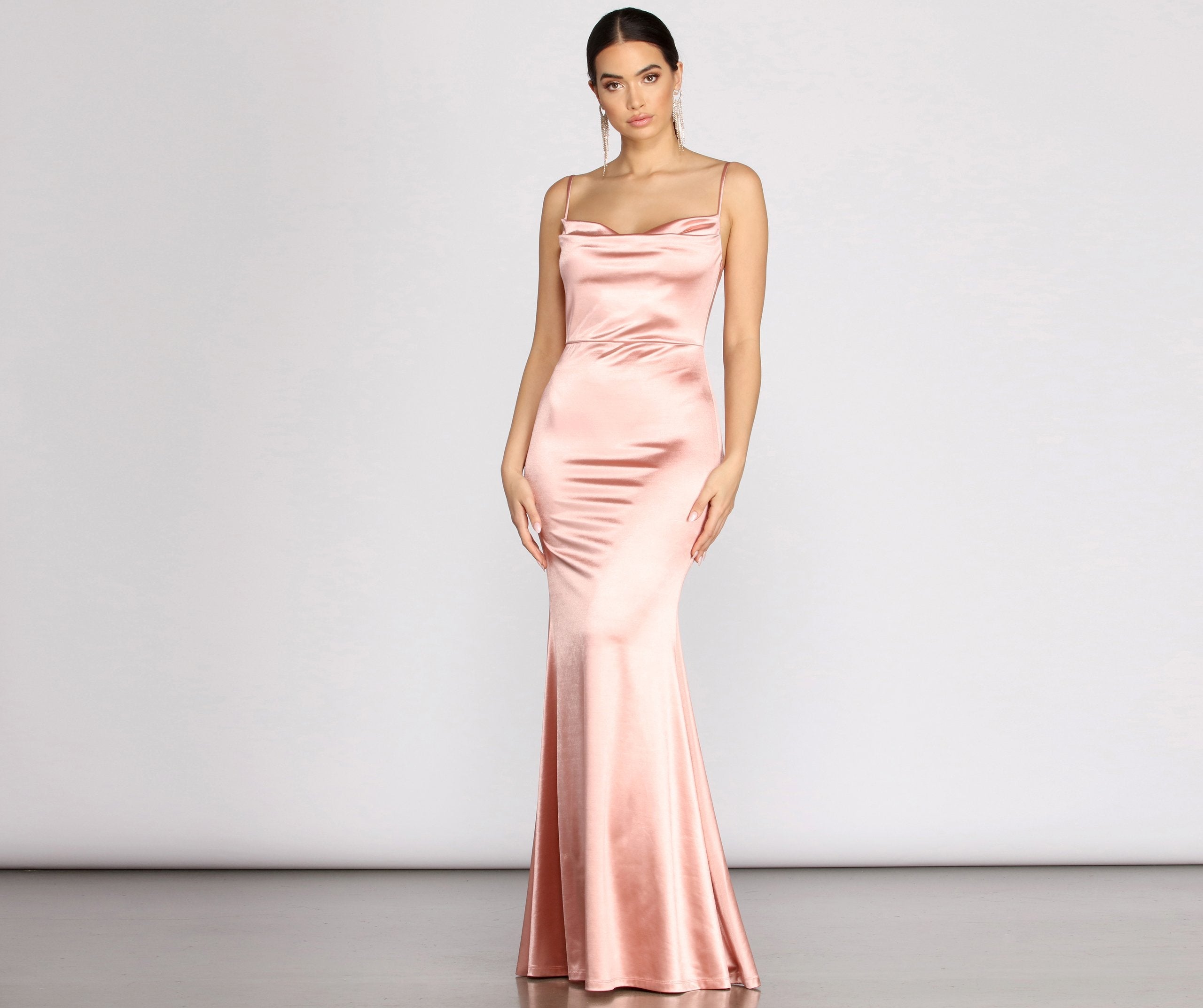 You'll be the best dressed in the Nahla Formal Satin Mermaid Dress as your summer formal dress with unique details from Windsor.