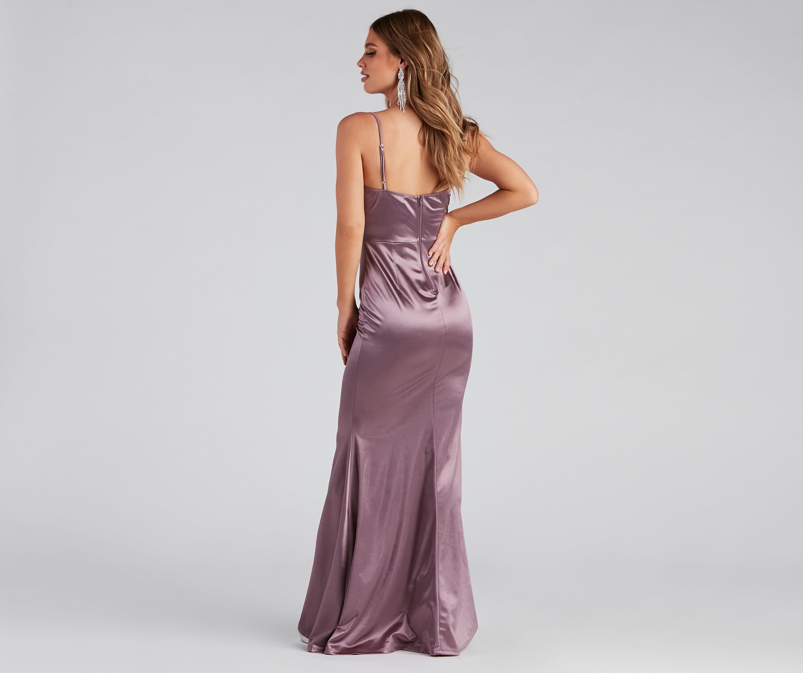 You'll be the best dressed in the Nahla Formal Satin Mermaid Dress as your summer formal dress with unique details from Windsor.