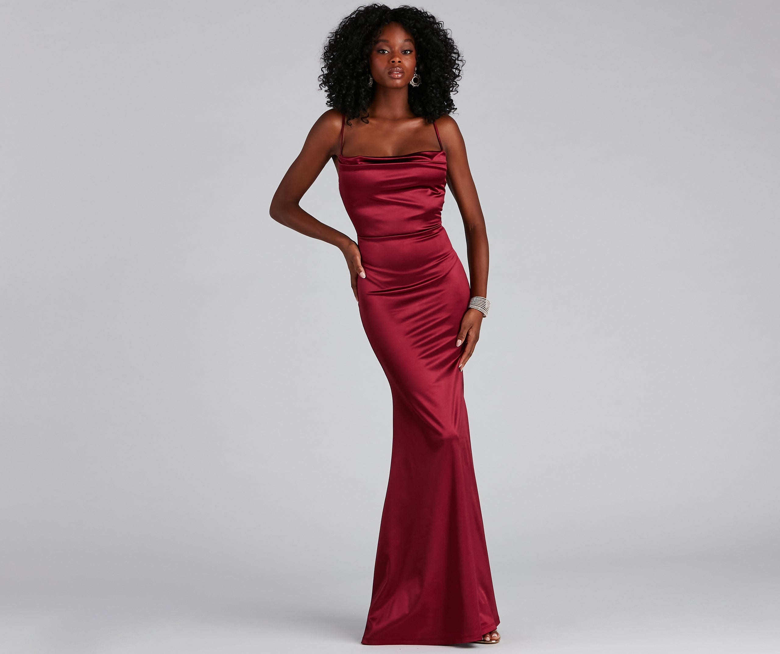 You'll be the best dressed in the Nahla Formal Satin Mermaid Dress as your summer formal dress with unique details from Windsor.