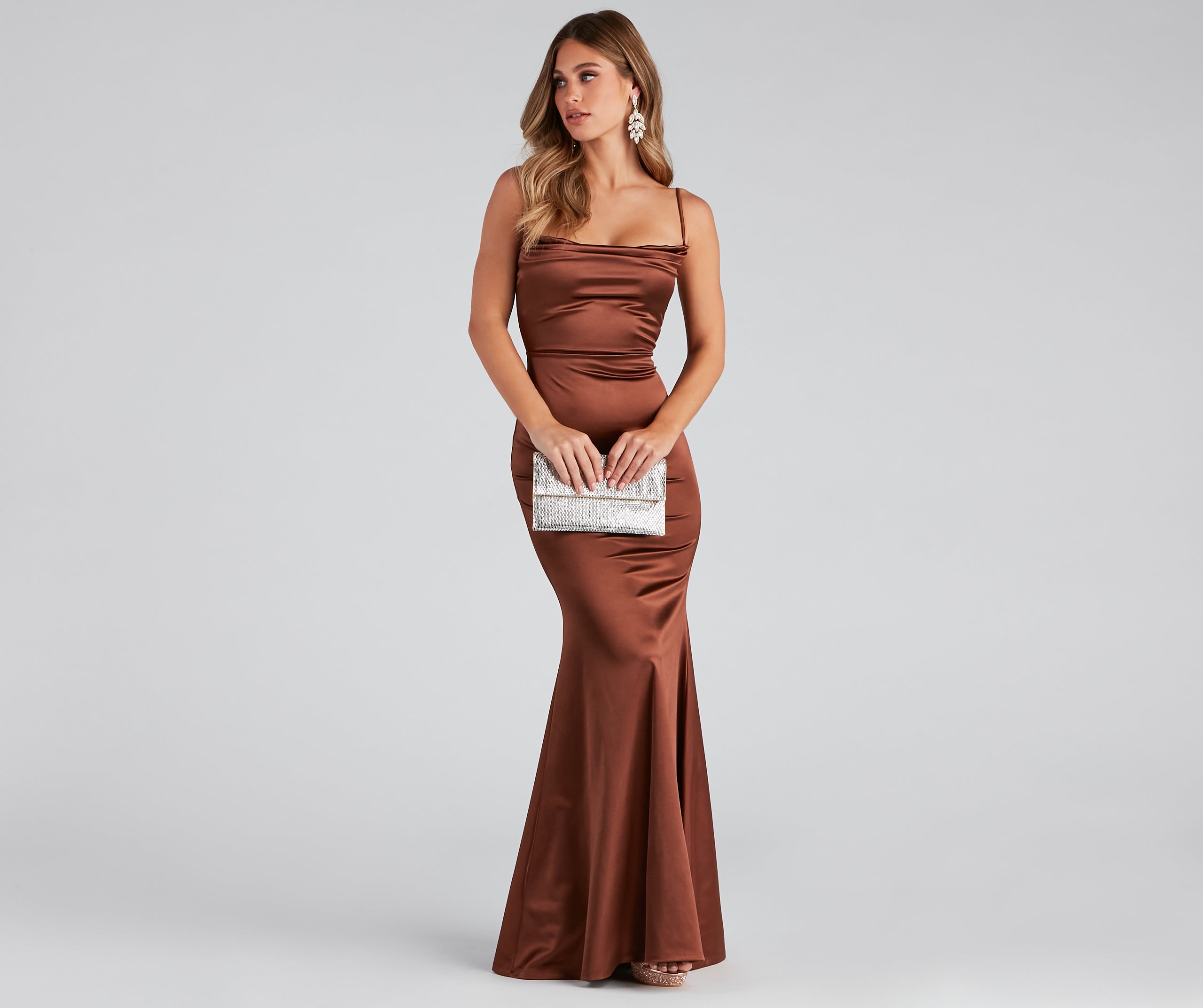 You'll be the best dressed in the Nahla Formal Satin Mermaid Dress as your summer formal dress with unique details from Windsor.