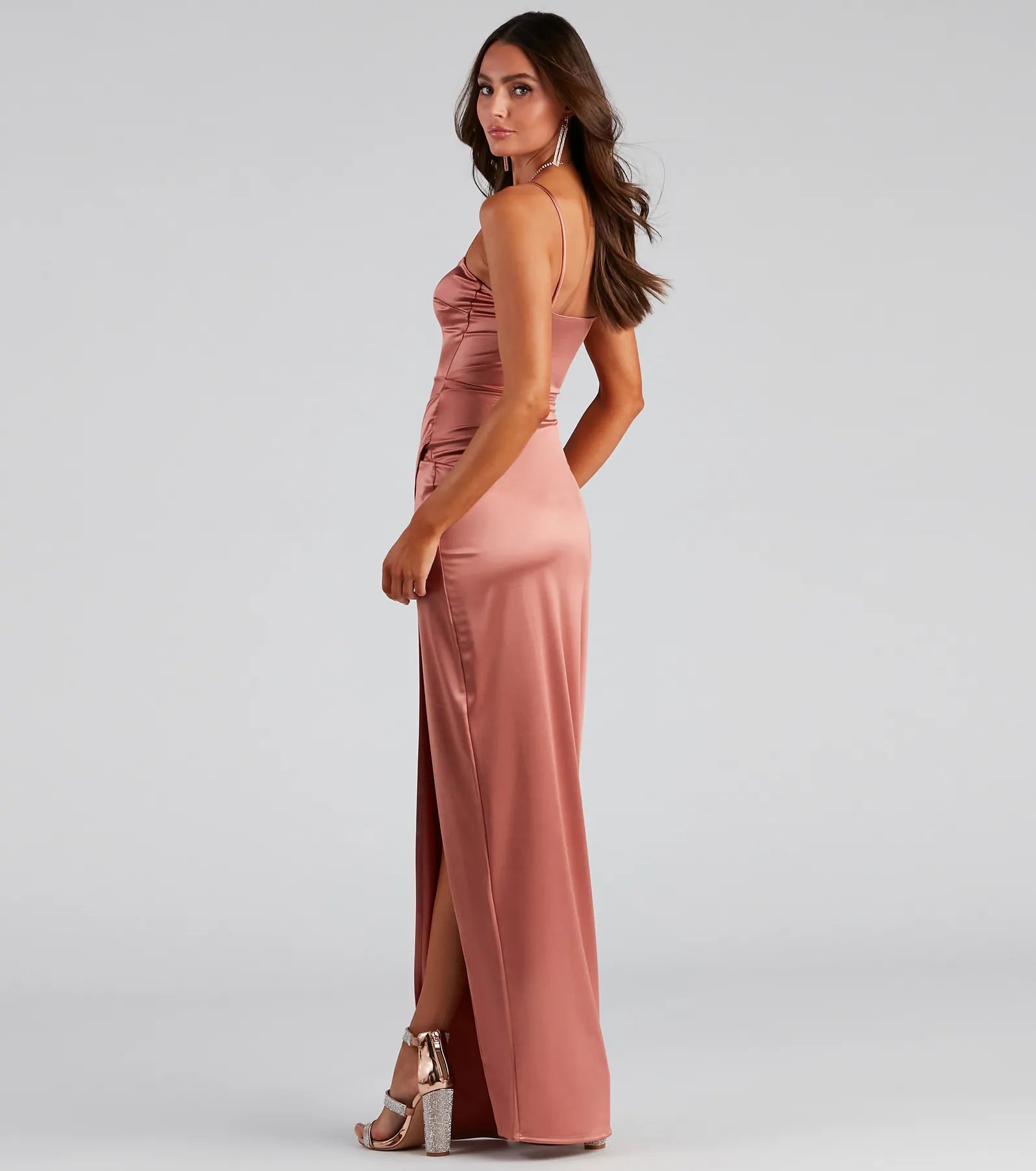 Mayra Formal Satin Slit Long Dress