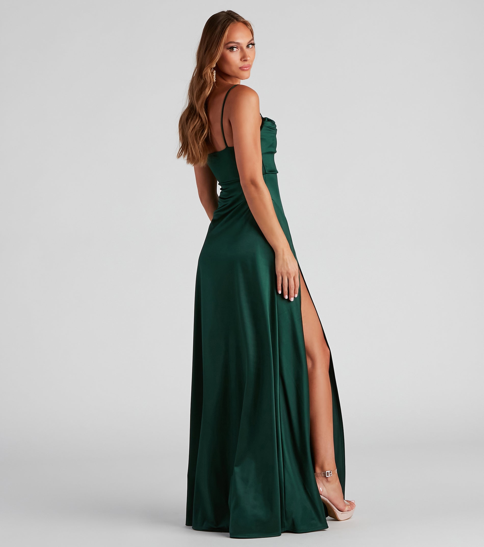 Marissa Formal Satin Cowl Neck Dress