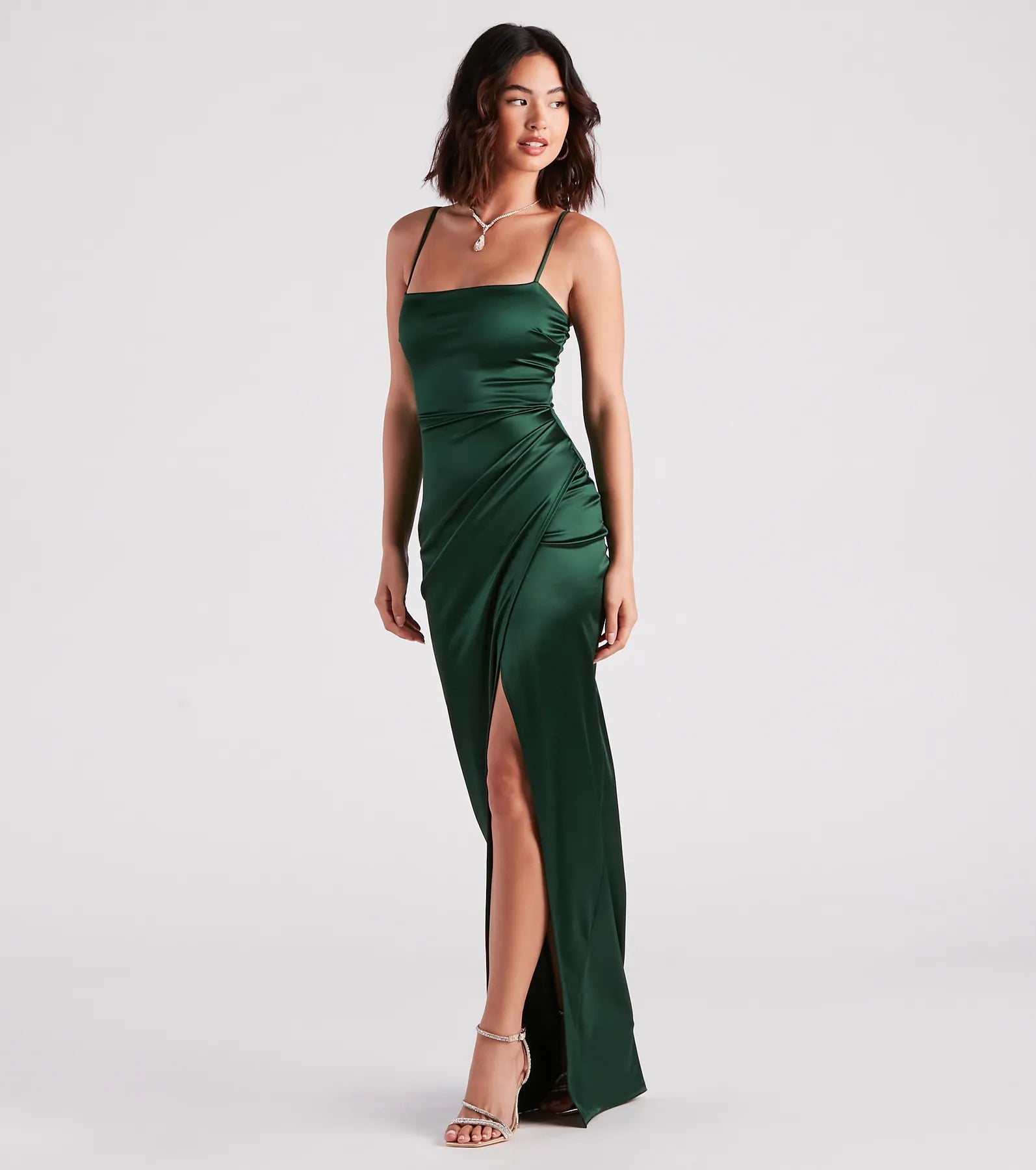 Mayra Formal Satin Slit Long Dress