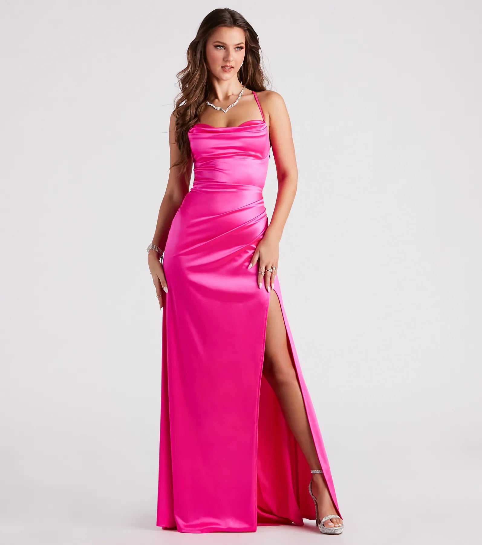 Melinda Formal Satin Lace-Up Mermaid Dress