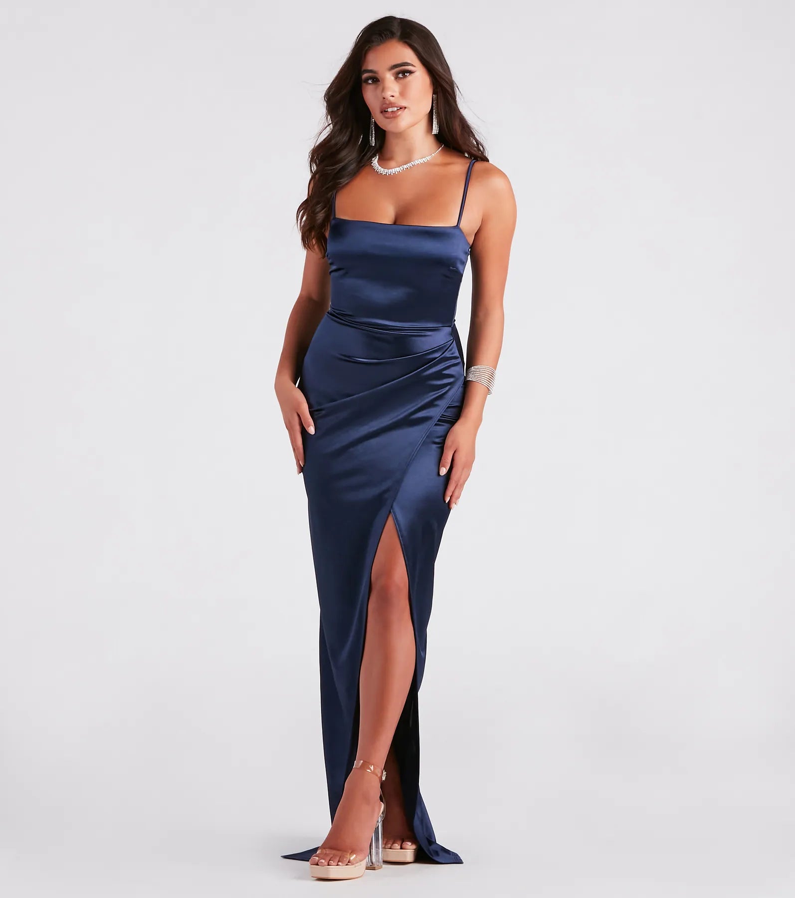 Mayra Formal Satin Slit Long Dress