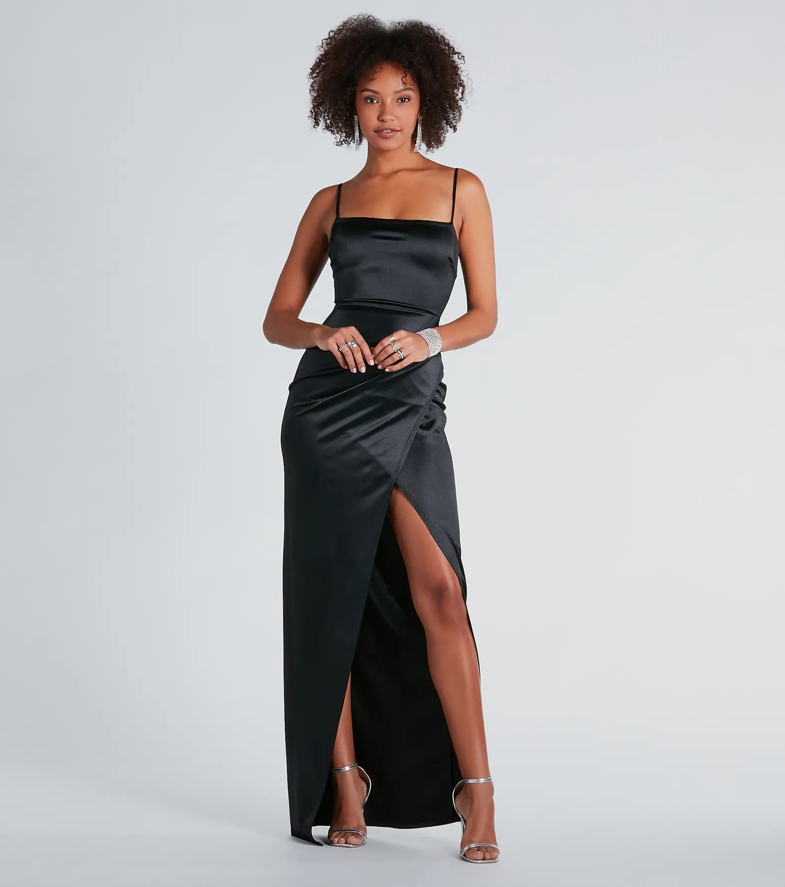 Mayra Formal Satin Slit Long Dress