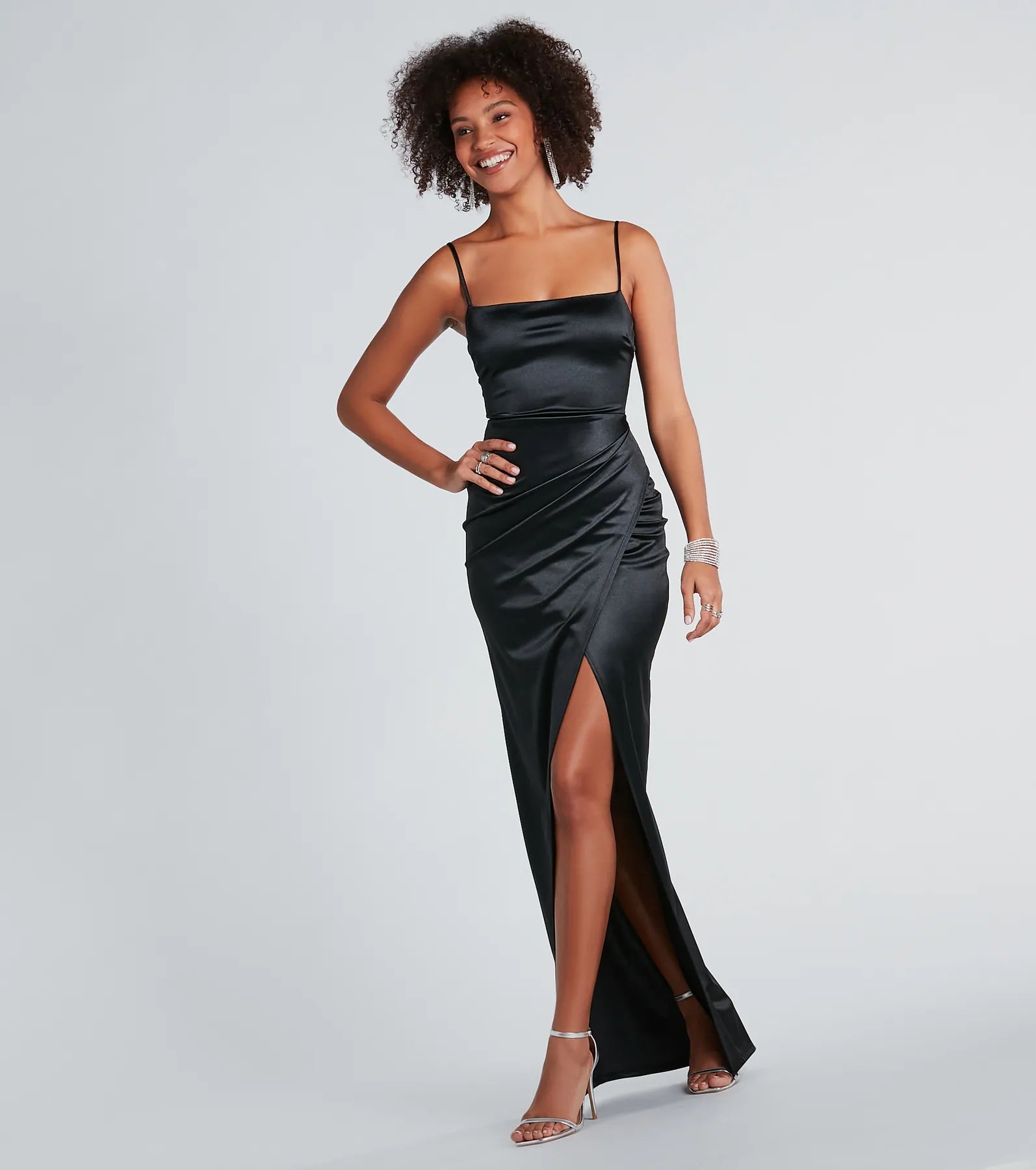 Mayra Formal Satin Slit Long Dress