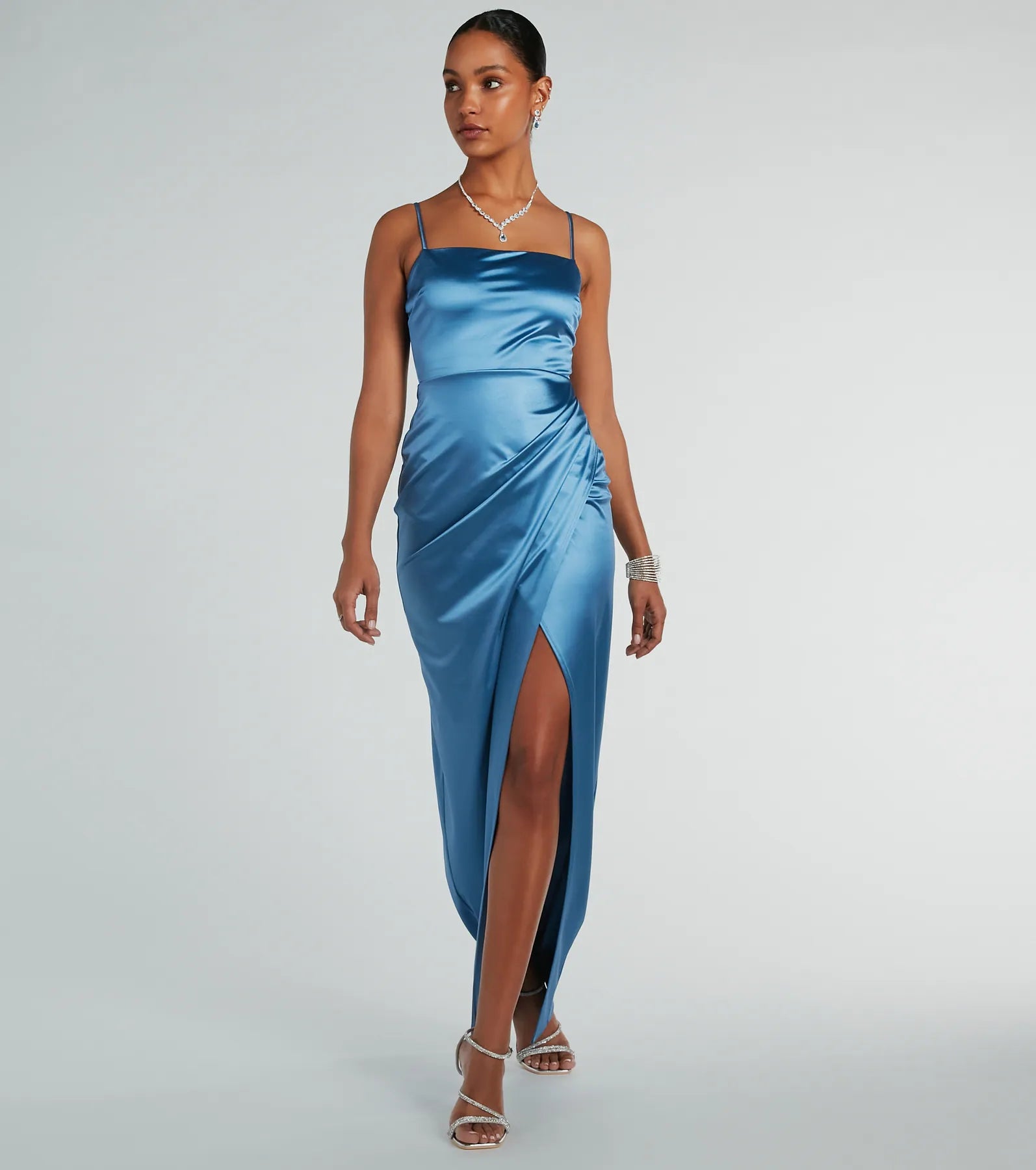 Mayra Formal Satin Slit Long Dress