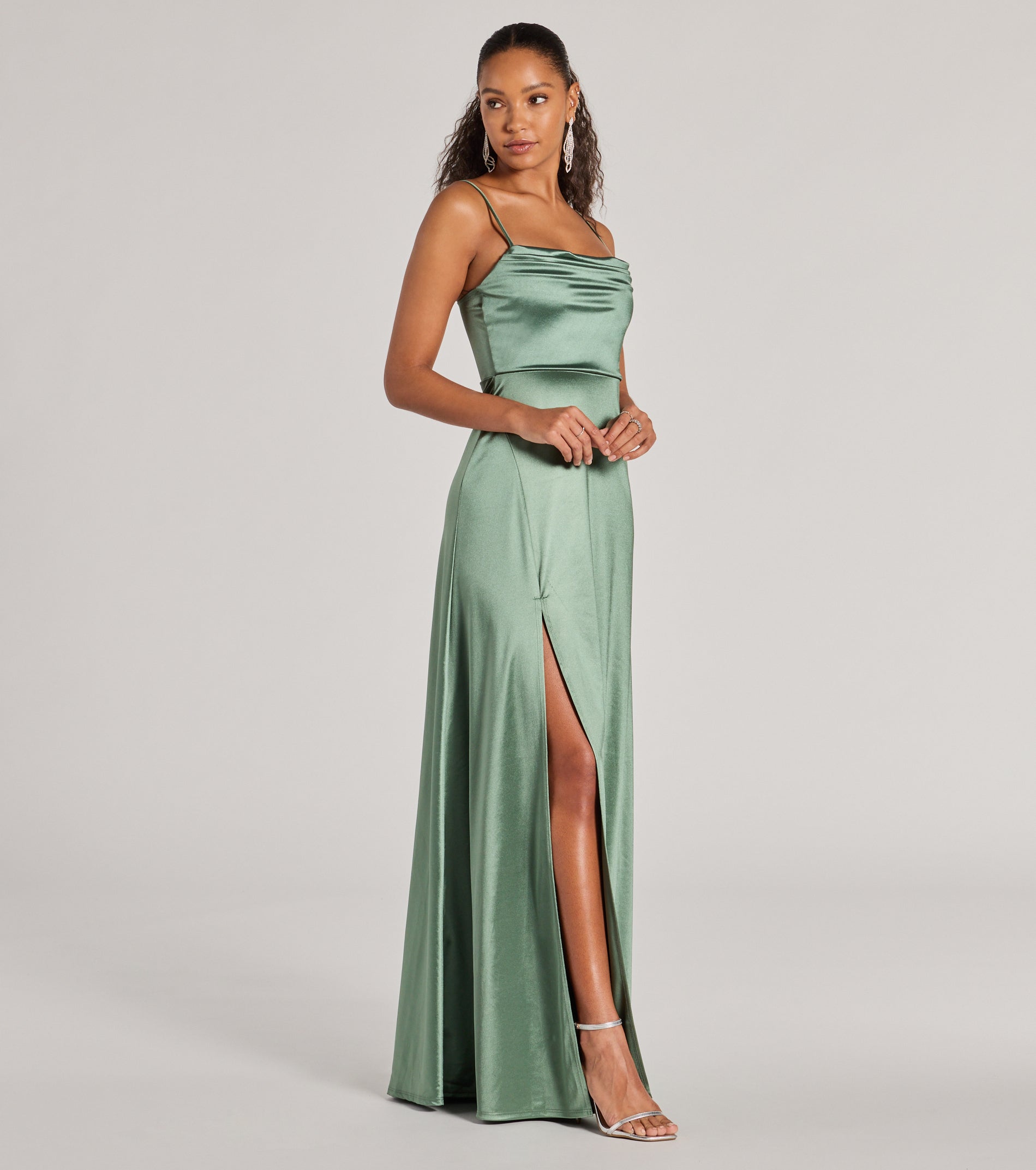 Marissa Formal Satin Cowl Neck Dress