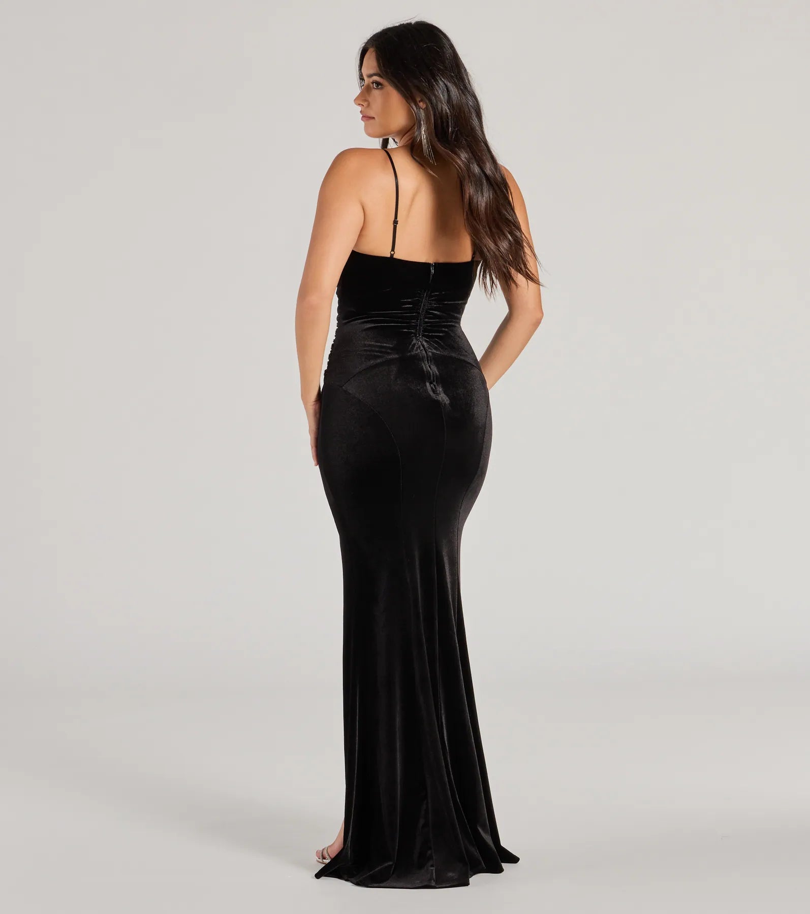 Lizza Cowl Neck Slit Mermaid Velvet Formal Dress