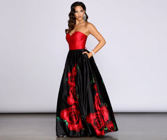 Macie Strapless Rose Ball Gown is a stunning choice for a bridesmaid dress or maid of honor dress, and to feel beautiful at Prom 2023, spring weddings, formals, & military balls!