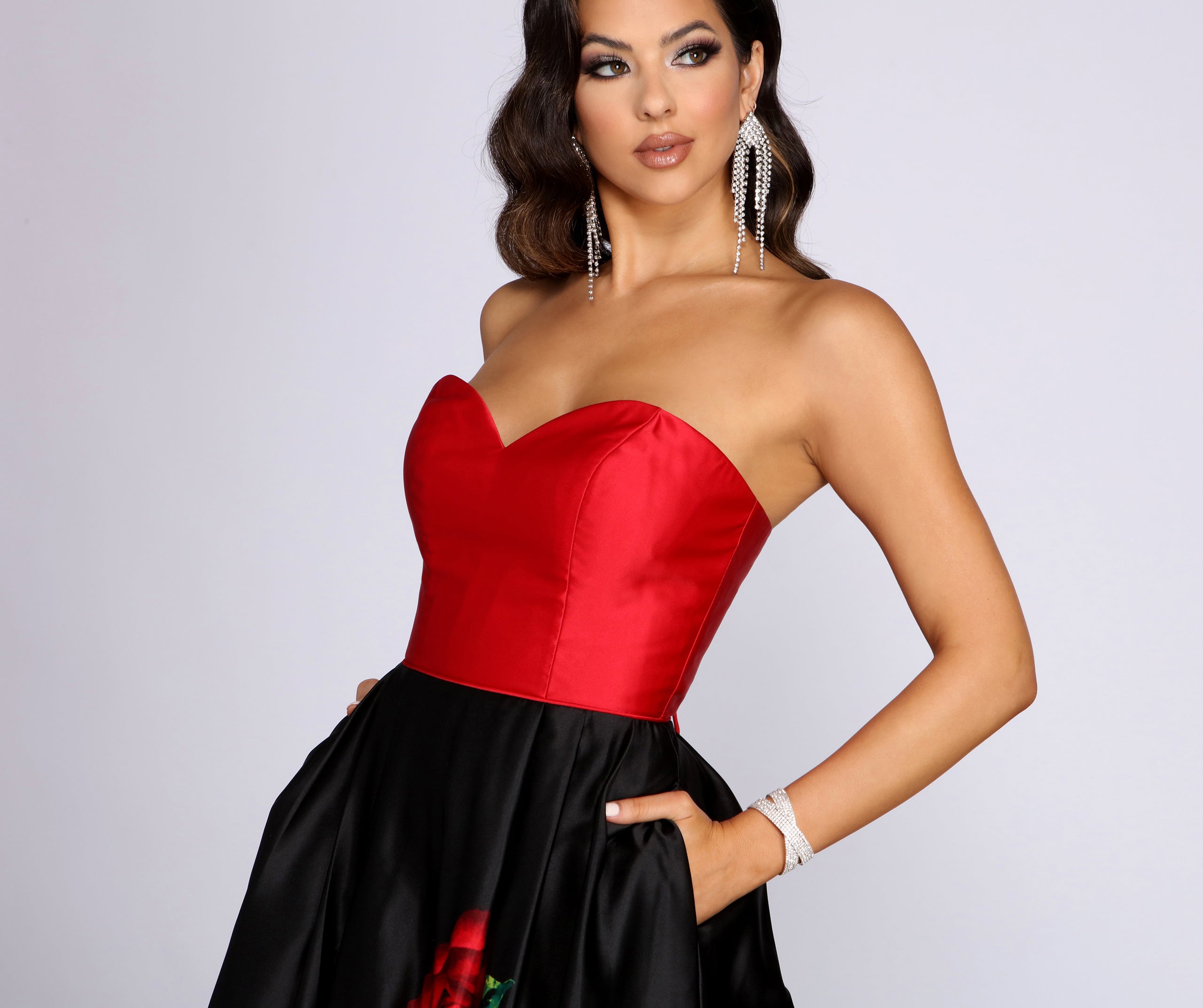 Macie Strapless Rose Ball Gown is a stunning choice for a bridesmaid dress or maid of honor dress, and to feel beautiful at Prom 2023, spring weddings, formals, & military balls!