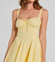 Essential for vacations or summer days, the Ray Of Beauty Lace-Up Corset Skater Dress is a sundress or milkmaid dress with sleek and flirty details.