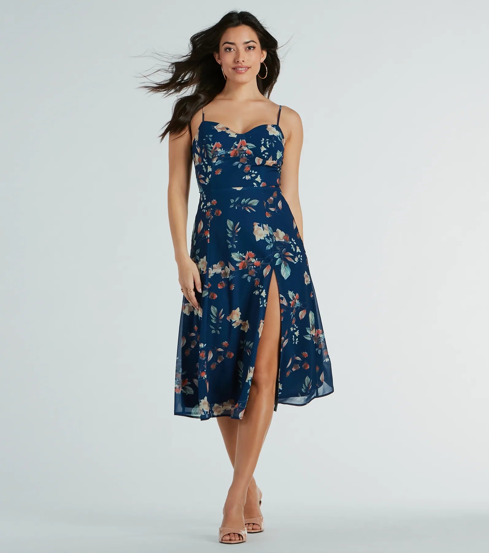 The Garden Chic Floral Chiffon Midi Dress is a casual dress for more than special occasions with a fitted or flowy silhouette and accents in the most recent trends!