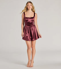 Captivating Charm Sleeveless Tie Back Satin Skater Dress