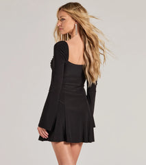 Pretty Style Bell Sleeve A-Line Mini Dress