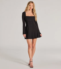 Pretty Style Bell Sleeve A-Line Mini Dress