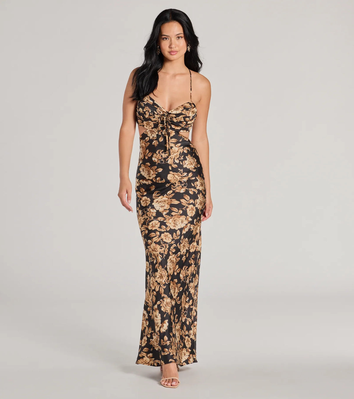 Gorgeous Bloom Floral Satin Maxi Dress