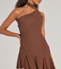 Sleek And Elevated Chiffon Scarf Neck Mini Dress