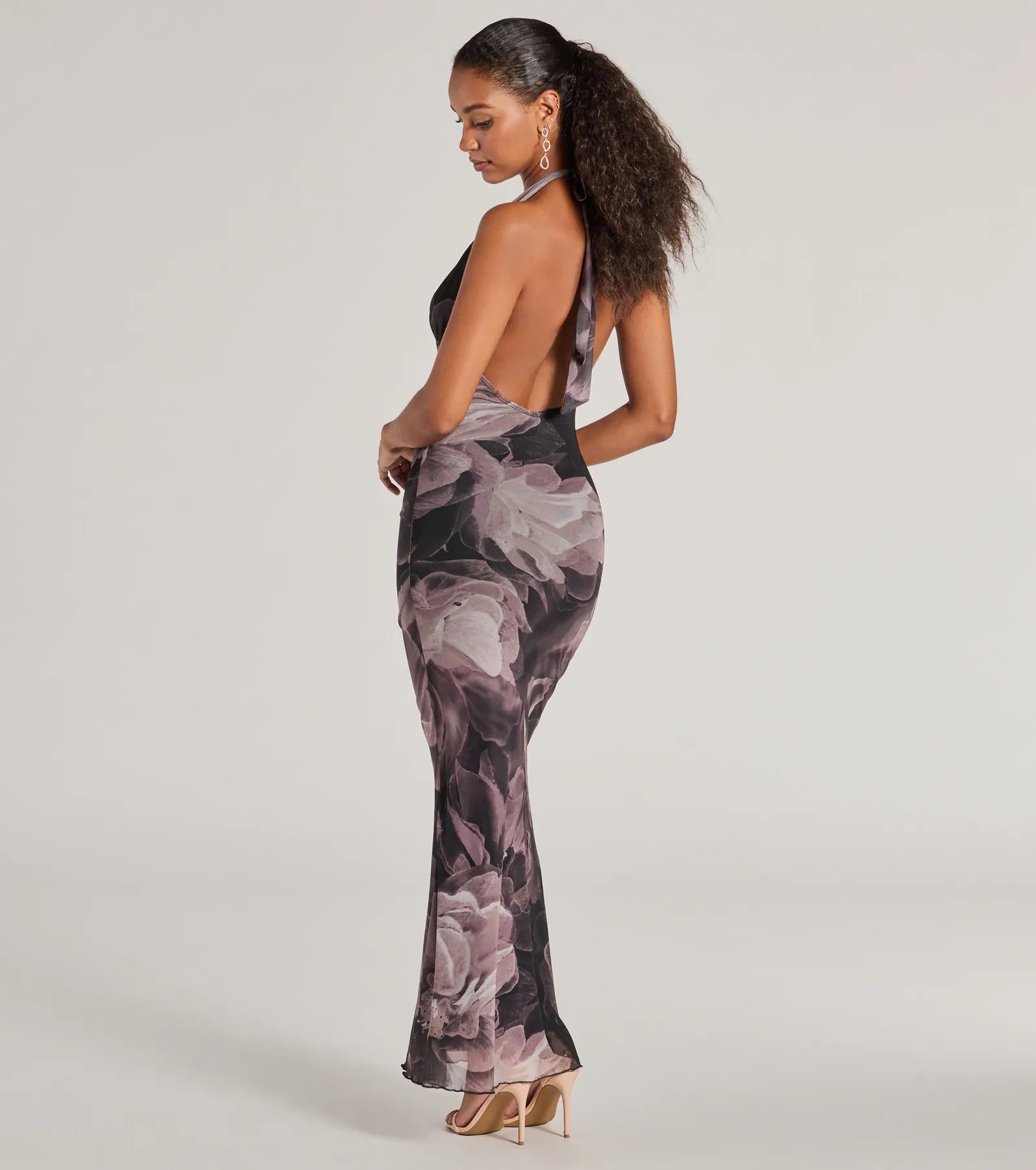 Drama-Worthy Abstract Floral Mesh Maxi Dress