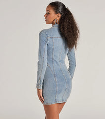 Sweet Looking Long Sleeve Denim Mini Dress