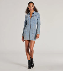 Sweet Looking Long Sleeve Denim Mini Dress