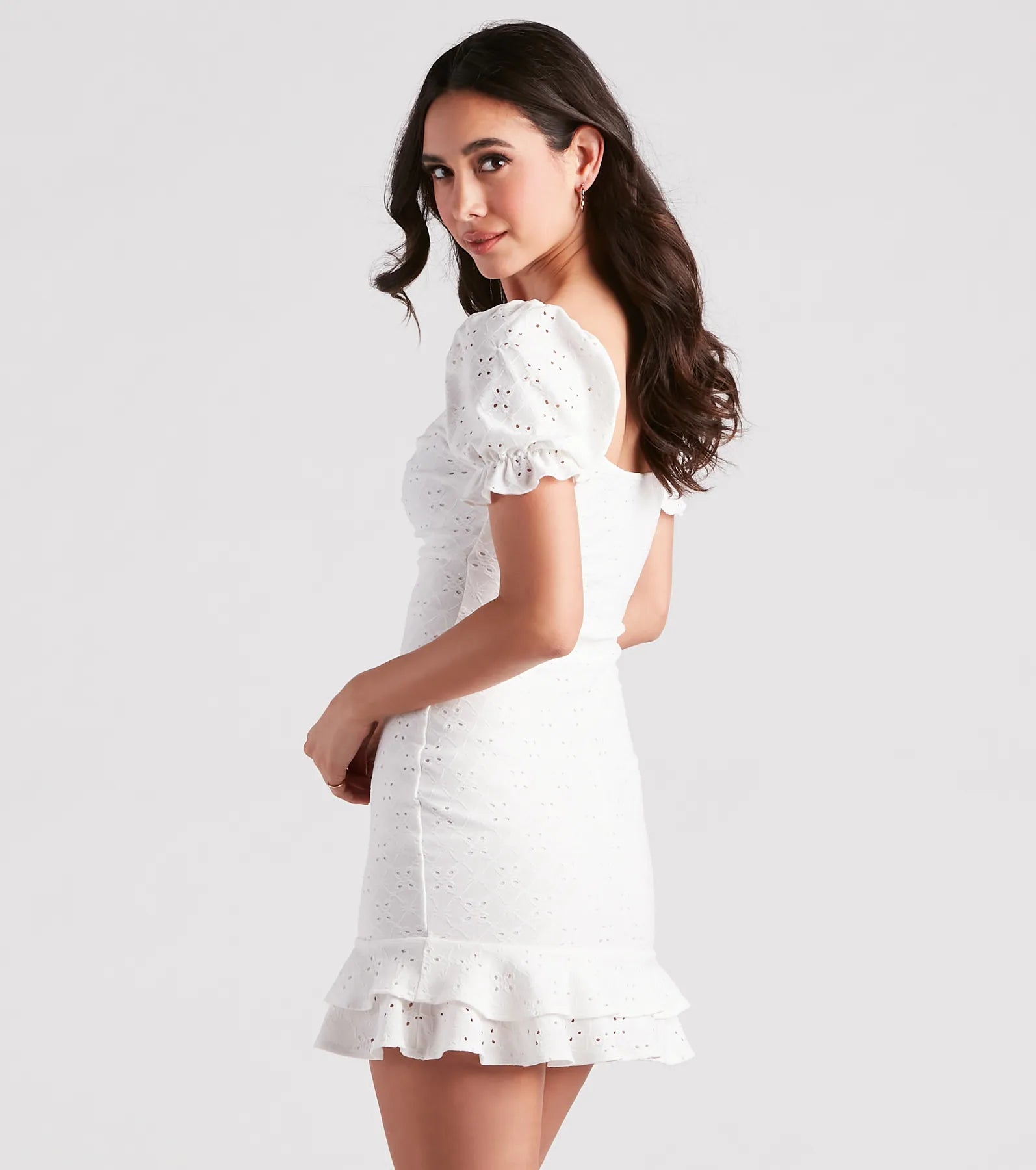 Essential for vacations or summer days, the Looking Like A Day Dream Eyelet Lace Dress is a sundress or milkmaid dress with sleek and flirty details.