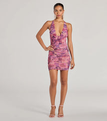 So Iconic Abstract Print Ruched Mini Dress