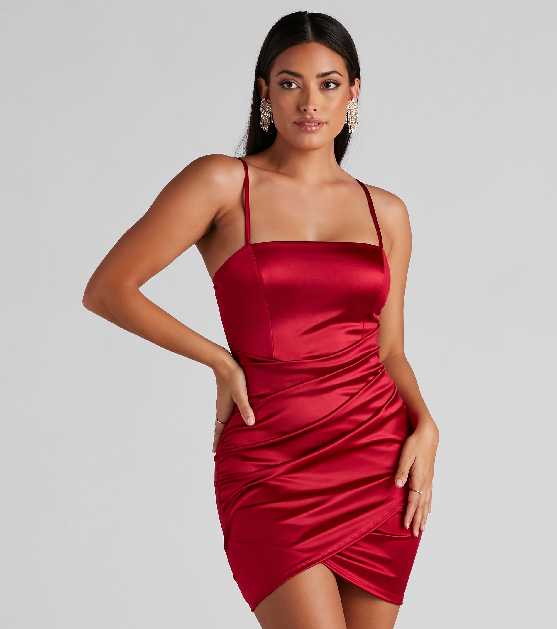 Wrapped In Stylish Satin Mini Dress is a gorgeous pick as your 2024 homecoming dress or formal gown for wedding guests, fall bridesmaids, or army ball attire!