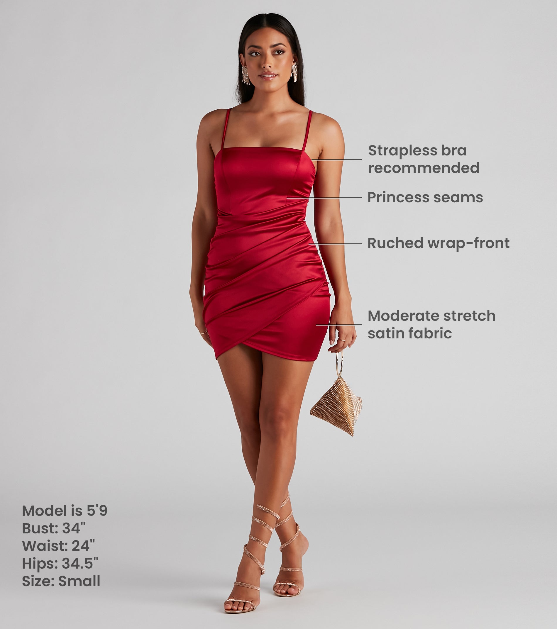 Wrapped In Stylish Satin Mini Dress with on-trend details provides a stylish start to creating your graduation outfit for the 2024 Commencement or grad party!