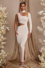 Single Sleeve Cut Out Maxi Dress in Cream