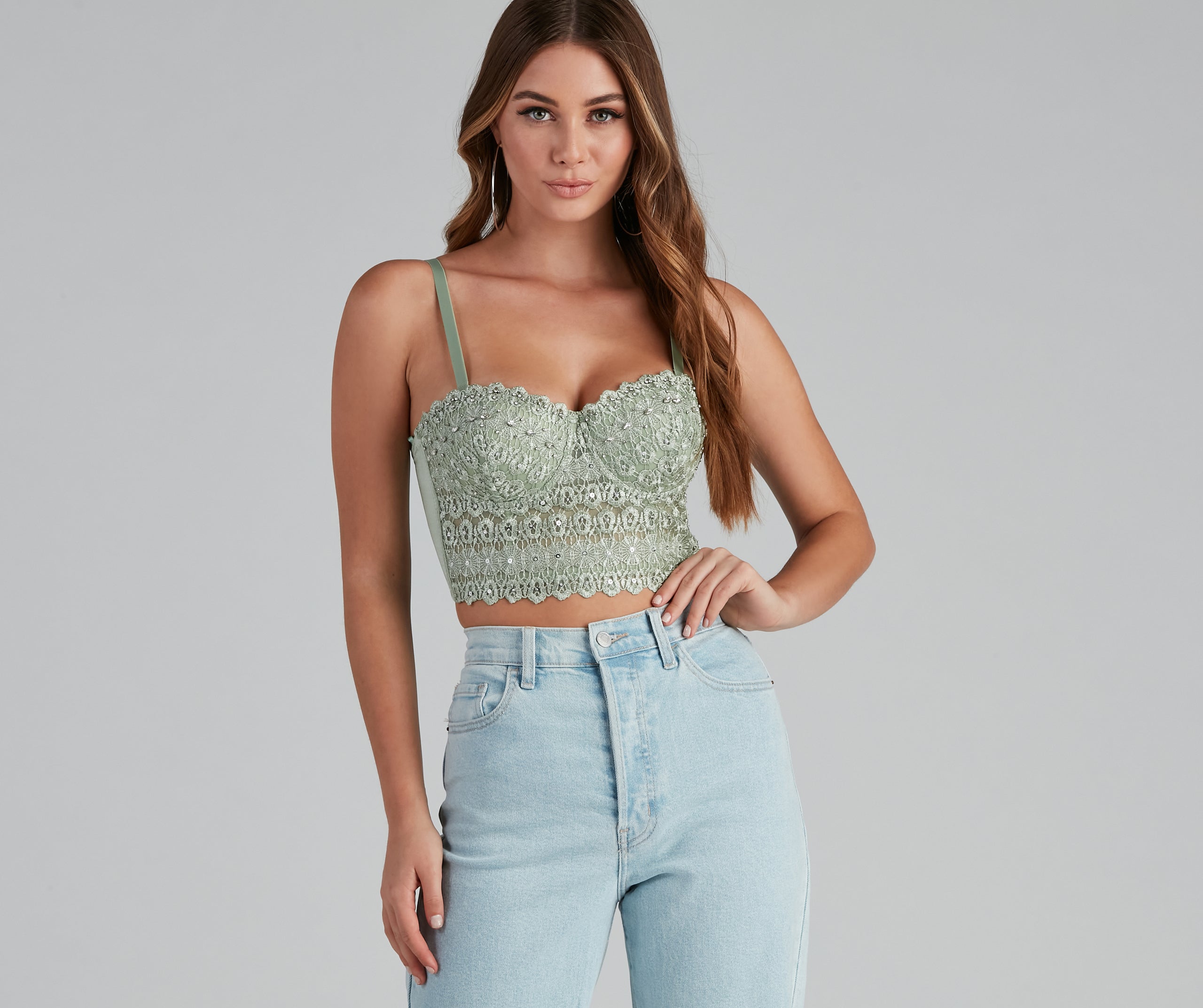 The waist-defining bodice style of the Reigning Lace Bustier Top is perfect for making a statement with your outfit and provides the boning, molded cups, or lace-up details that capture the corset trend.