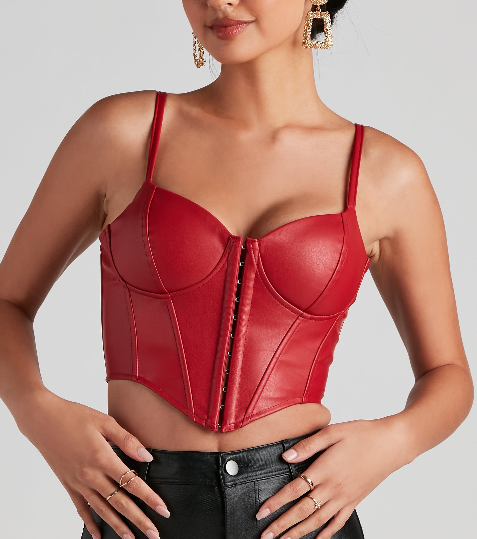 The waist-defining bodice style of the Bold Moment Faux Leather Corset Top is perfect for making a statement with your outfit and provides the boning, molded cups, or lace-up details that capture the corset trend.