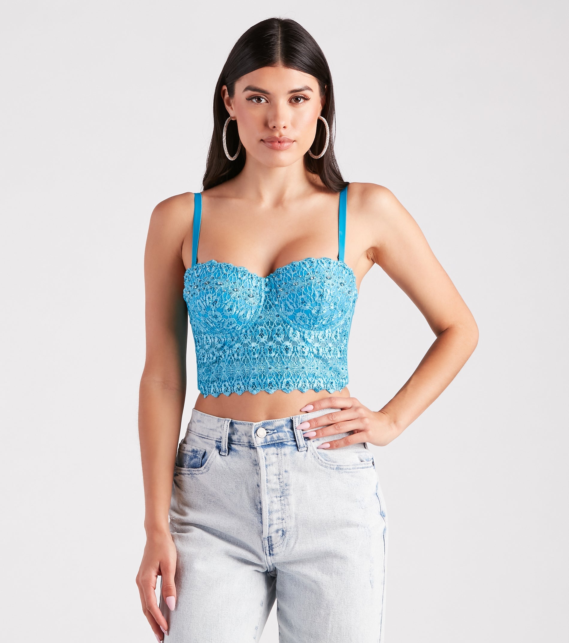 The waist-defining bodice style of the Reigning Lace Bustier Top is perfect for making a statement with your outfit and provides the boning, molded cups, or lace-up details that capture the corset trend.