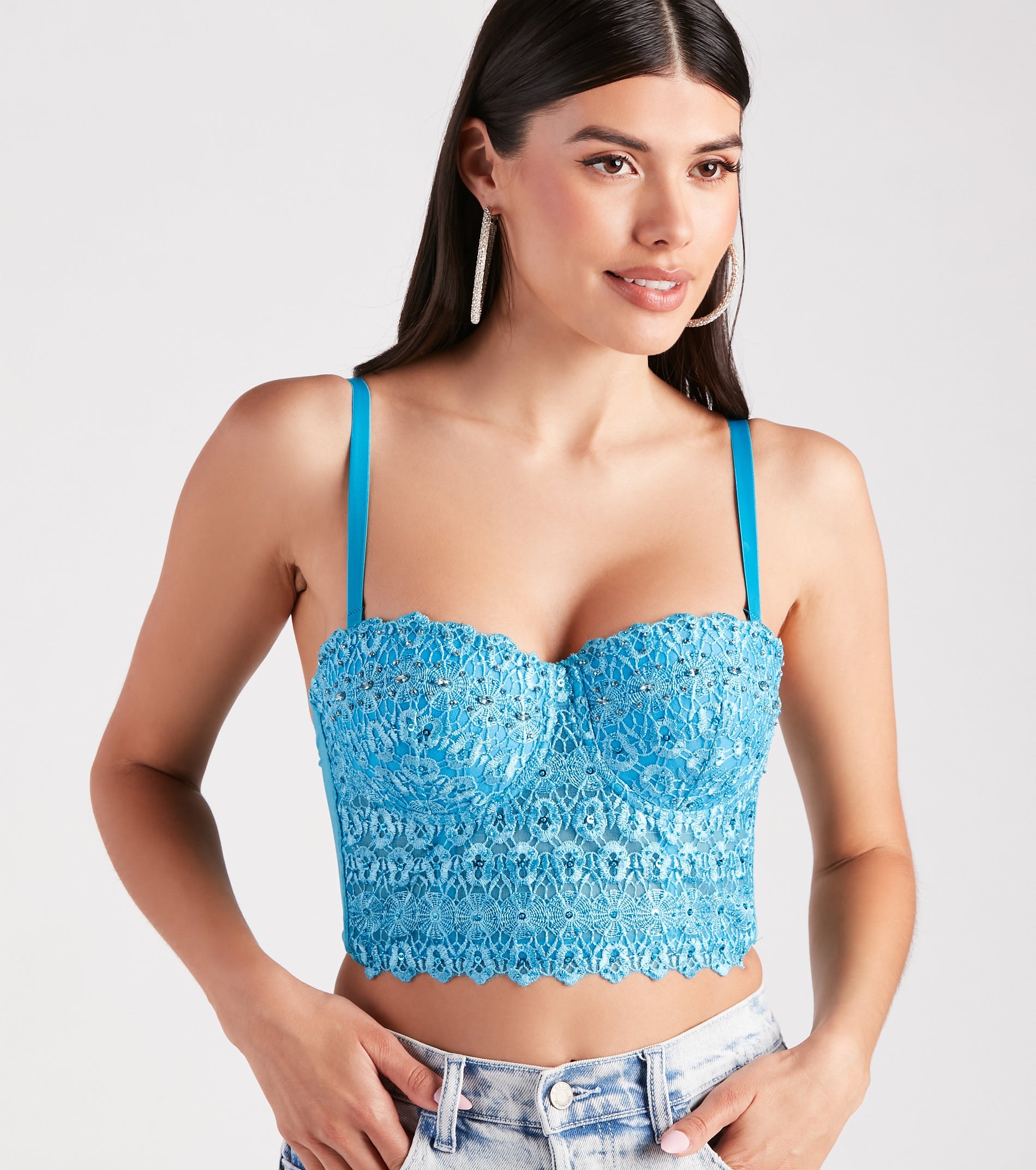 The waist-defining bodice style of the Reigning Lace Bustier Top is perfect for making a statement with your outfit and provides the boning, molded cups, or lace-up details that capture the corset trend.