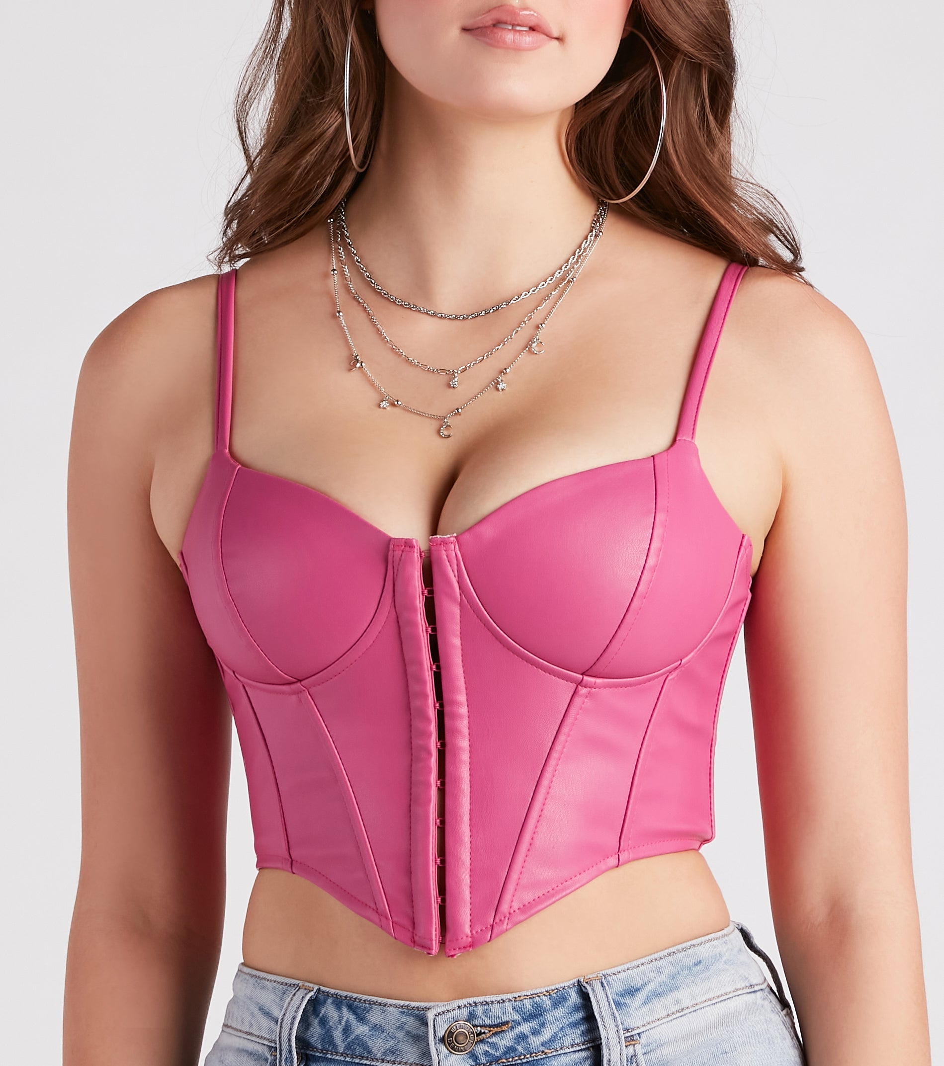 With fun and flirty details, the Bold Moment Faux Leather Corset Top shows off your unique style for a trendy outfit for summer!