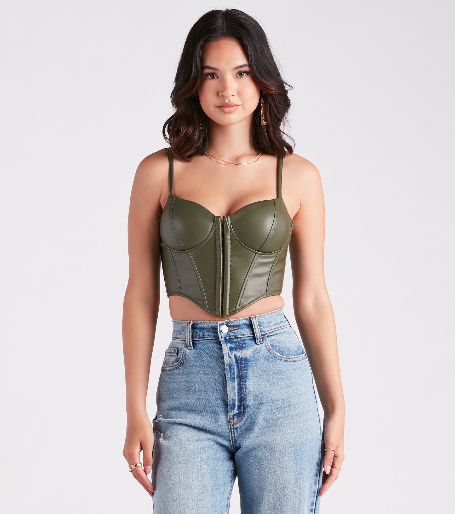 The waist-defining bodice style of the Bold Moment Faux Leather Corset Top is perfect for making a statement with your outfit and provides the boning, molded cups, or lace-up details that capture the corset trend.