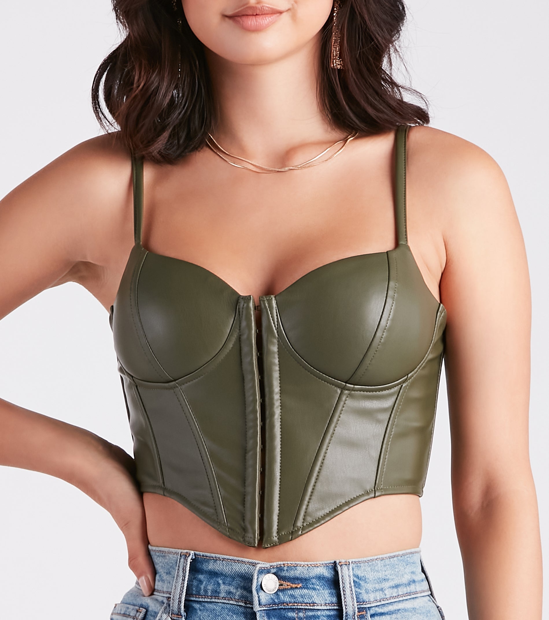 With fun and flirty details, the Bold Moment Faux Leather Corset Top shows off your unique style for a trendy outfit for summer!