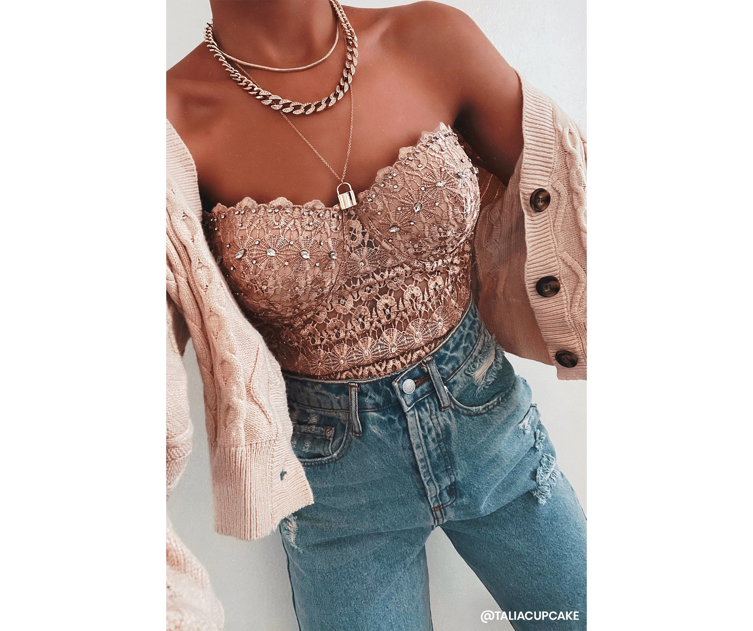 Reigning Lace Bustier Top is a trendy pick to create 2024 concert outfits, festival dresses, outfits for raves, or to complete your best party outfits or clubwear!