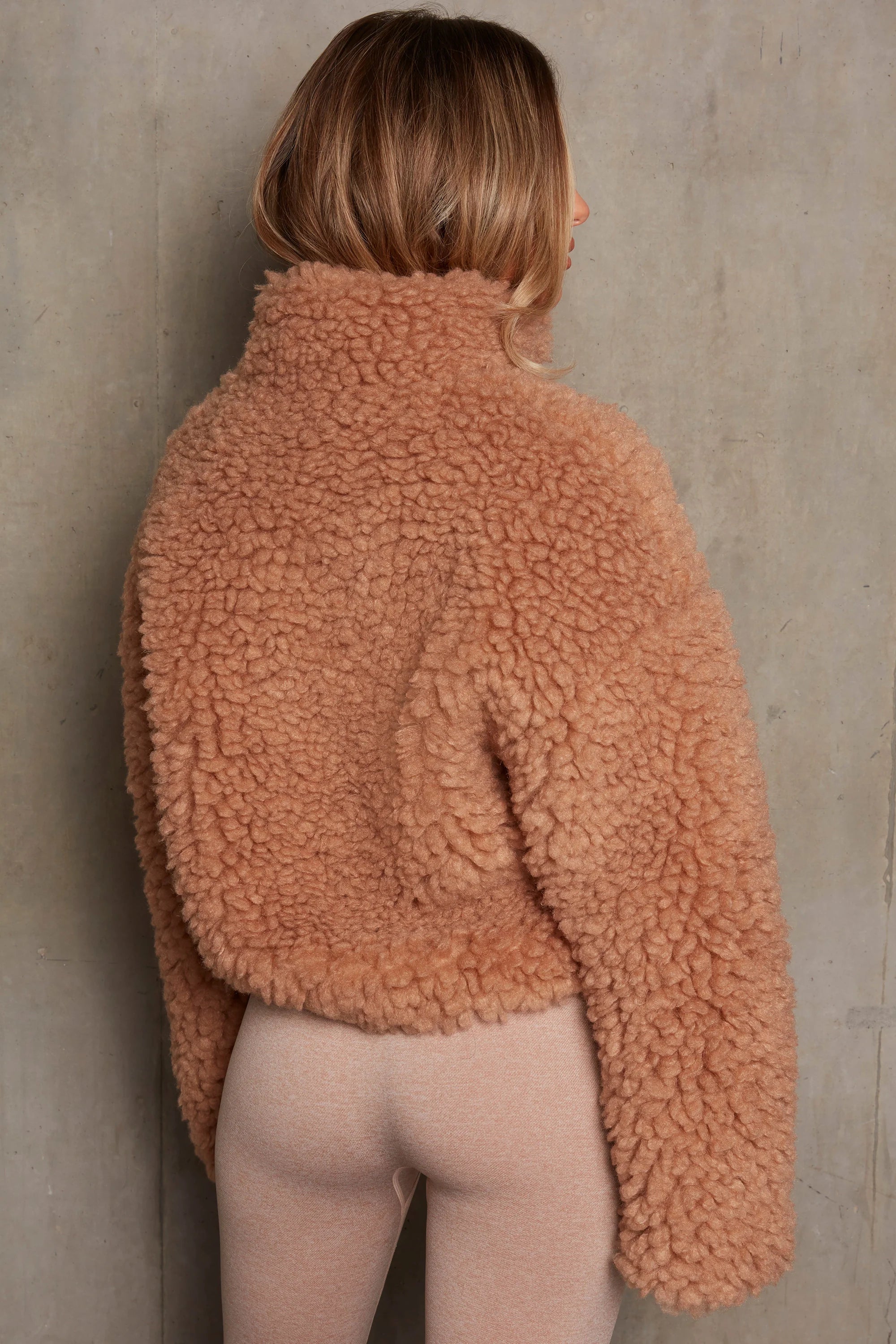 Oversized Boucle Teddy Coat in Camel